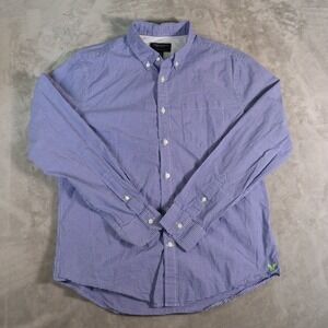 American Eagle Mens Large Blue Gingham Check Button Down Shirt Long Sleeve L